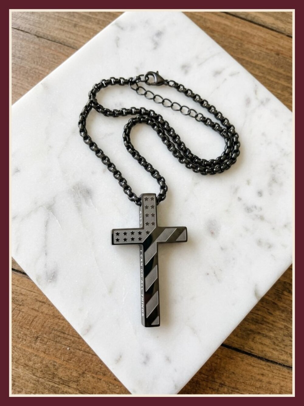 Men's Boys Stainless Steel Cross Pendant Necklace Bible Verse Chain 24 In